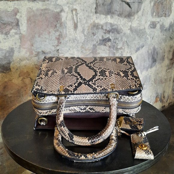 Coach Snakeskin Shoulder Bag in Black and Tan - Picture 7 of 11